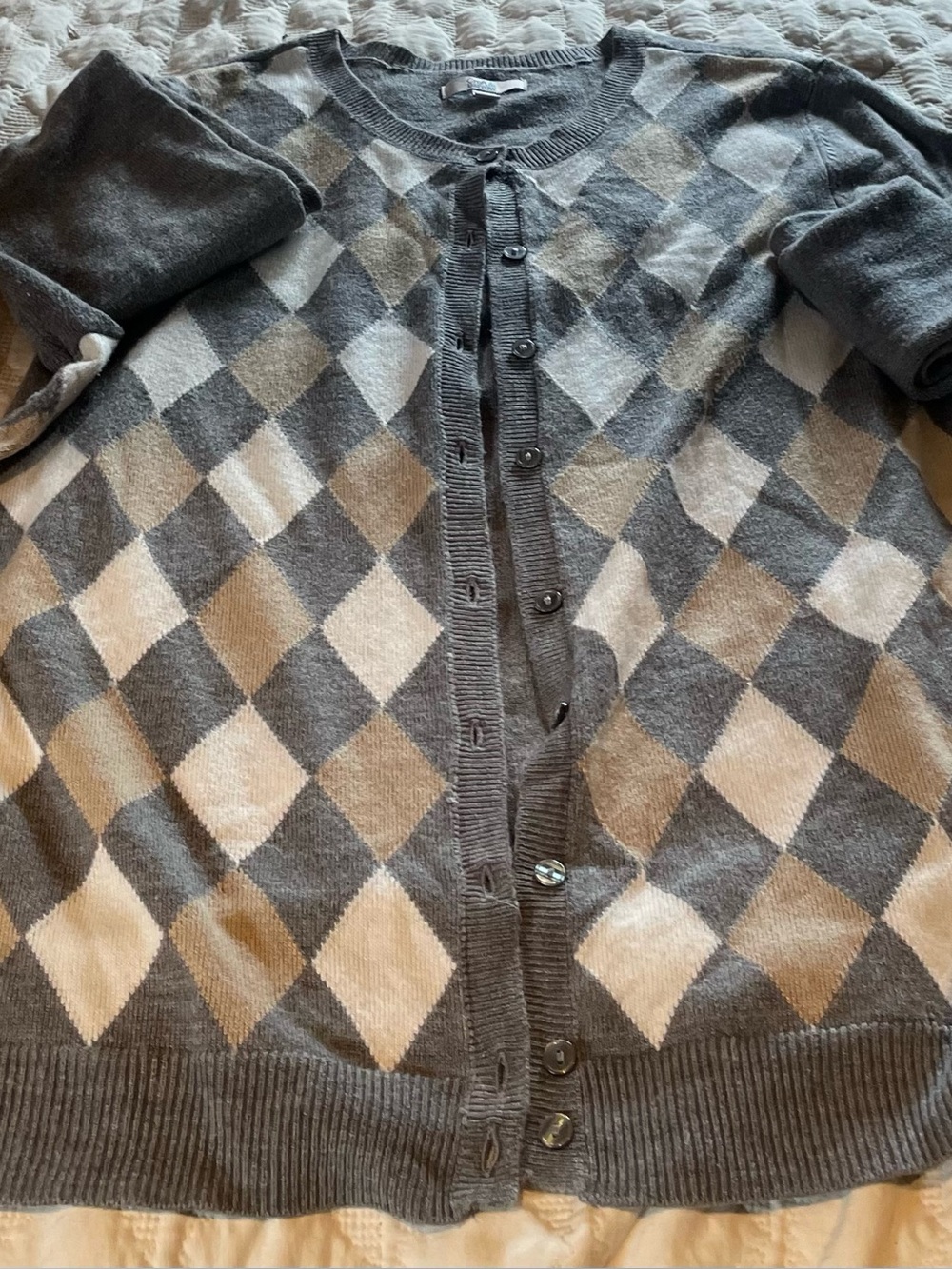croft & barrow Gray and Cream Argyle Button Cardigan